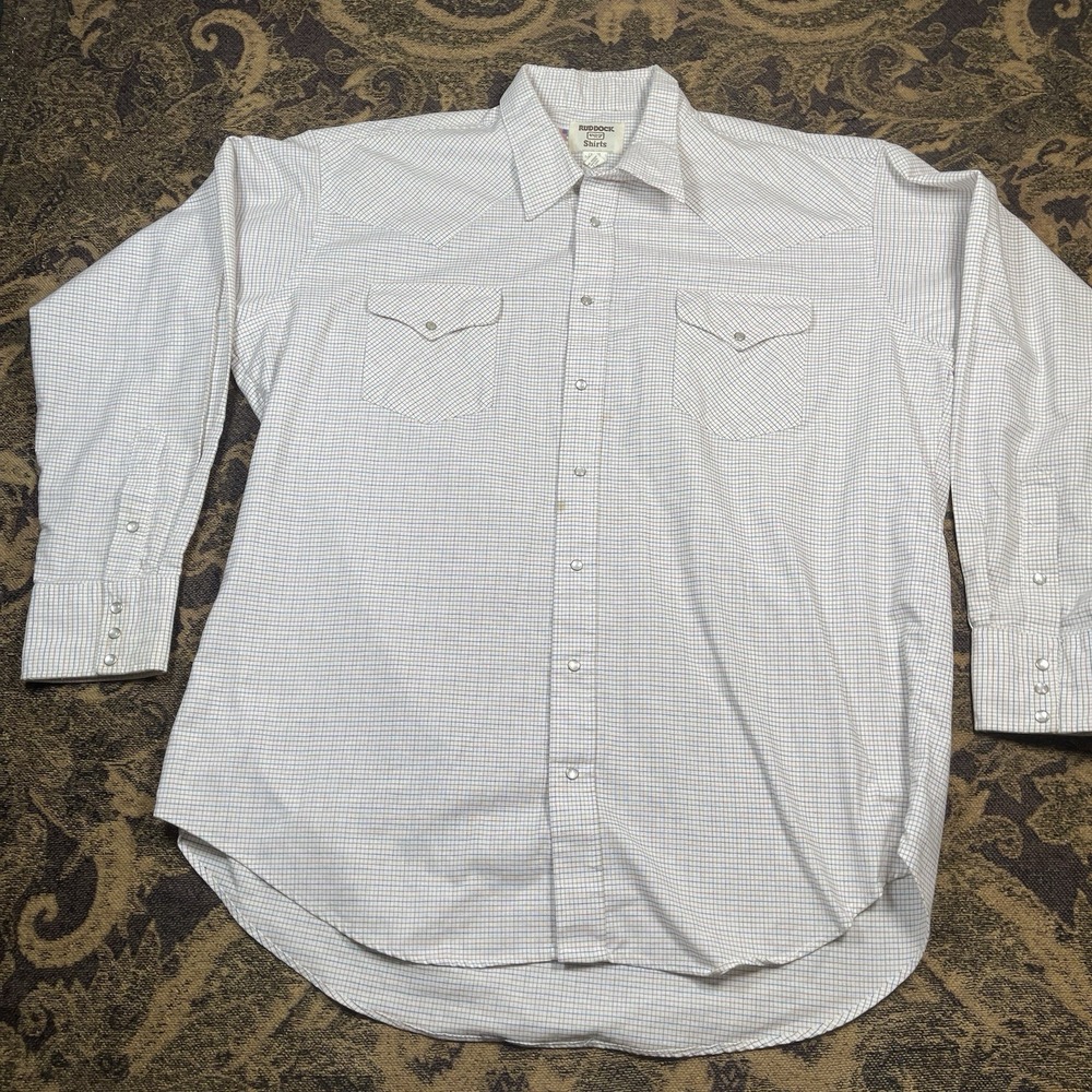 Vtg Ruddock Shirt Mens Size 19/35 White Pearl Snap X Long Tail Western Big Man